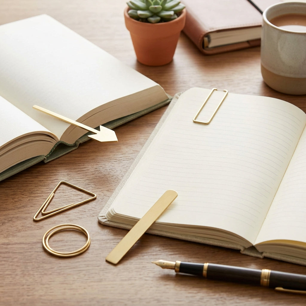 BAVNELORA™ Brass-Tone Bookmark & Page Clip Set - Minimal Metal Bookmarks for Journals, Planners, Books, Reading & Study Notes