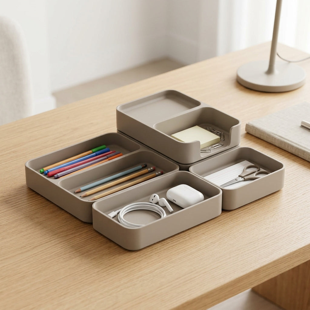 𝑩𝑨𝑽𝑵𝑬𝑳𝑶𝑹𝑨™ Modular Desktop Organizer Tray - Minimalist Stackable Office Storage System for Pens, Notes, Cables & Small Desk Accessories