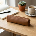 Aurexona Soft Vegan Leather Pencil Case - Minimal Zipper Pen Pouch, Slim Office, School & Travel Stationery Organizer